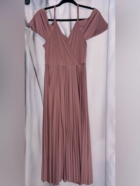 Dex Mauve Open Shoulder Pleated Maxi Dress